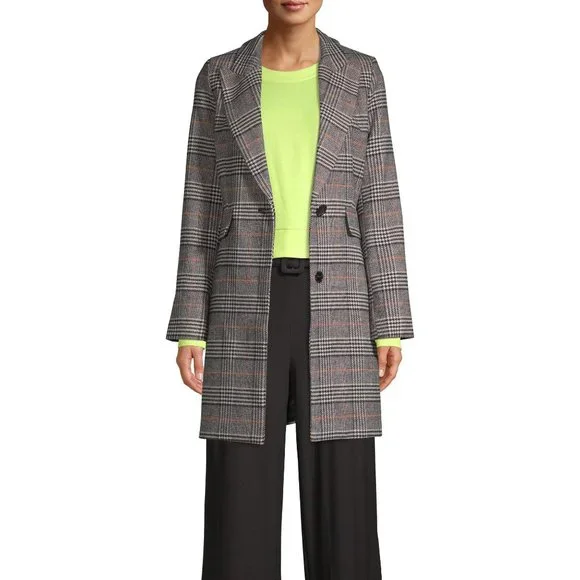 Kendall & Kylie Black & Brown Plaid Menswear-Inspired Winter Coat NWT MSRP $180 - Picture 2 of 16